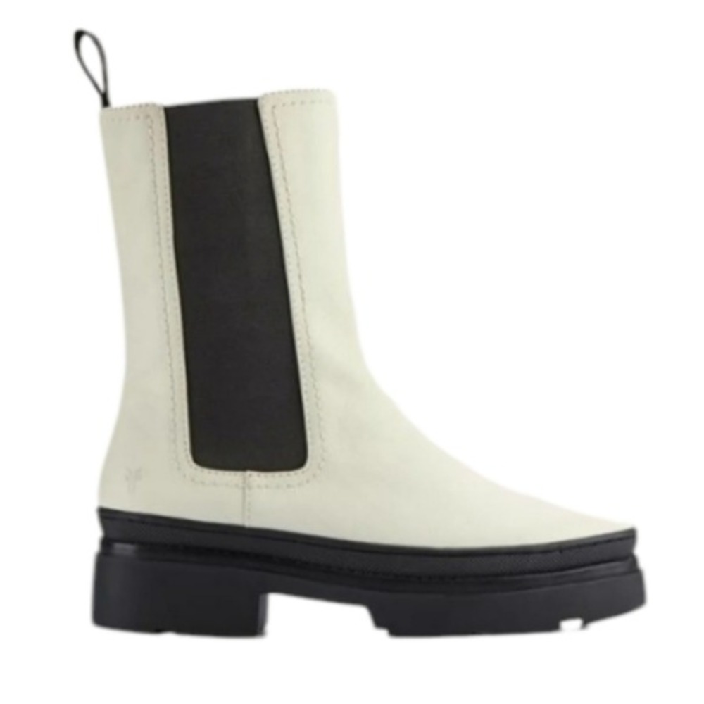 Frye Chelsea Platform Boots Off White Leather Black Accents Lug Sole Size 7 new - Picture 12 of 14